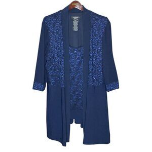 R&M Richards Plus‎ 18W Navy Blue Lace Twinset Formal Mother Of The Bride Evening
